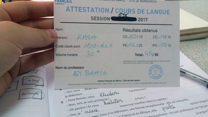 course paper attestation french morocco