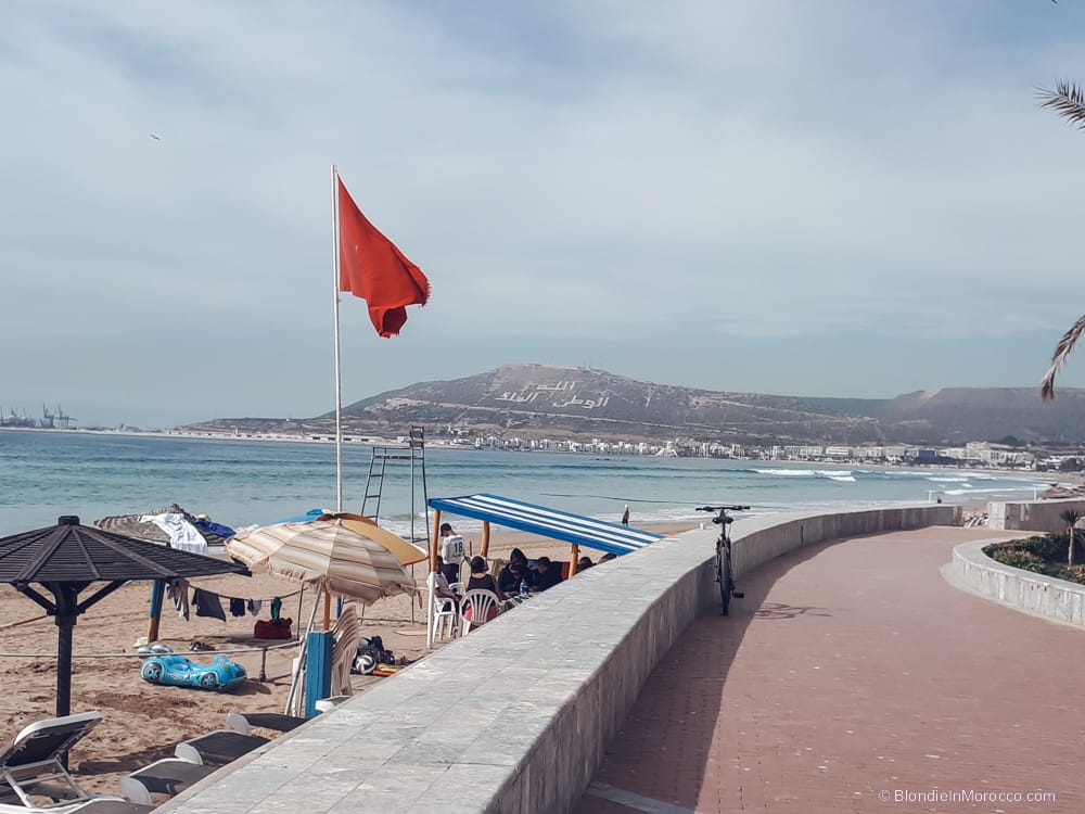 agadir beach morocco flag kasbah ocean