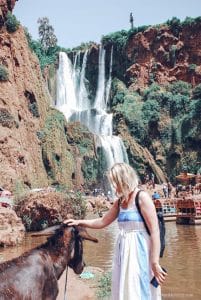 ouzoud, waterfall, morocco, mountain, view, donkey, girl