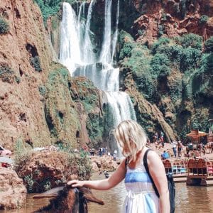 ouzoud, waterfall, morocco, mountain, view, donkey, girl