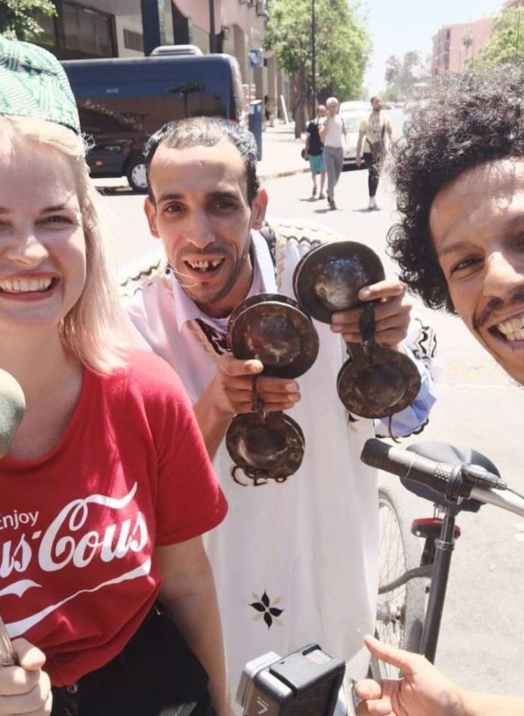 Nabil Skily in bicycle conversation with Blondie in Morocco