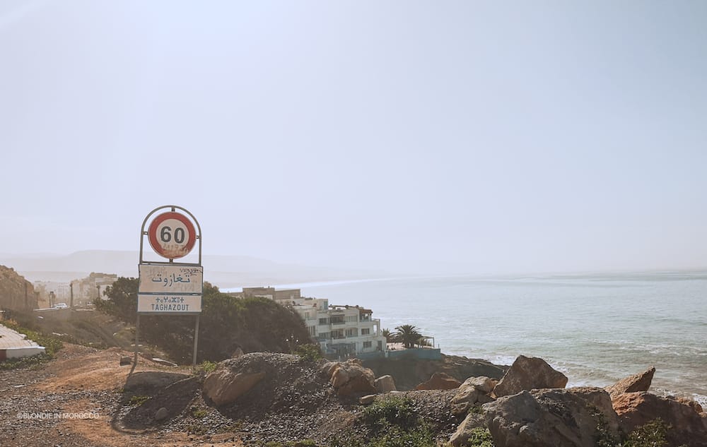 taghazout morocco beach sign