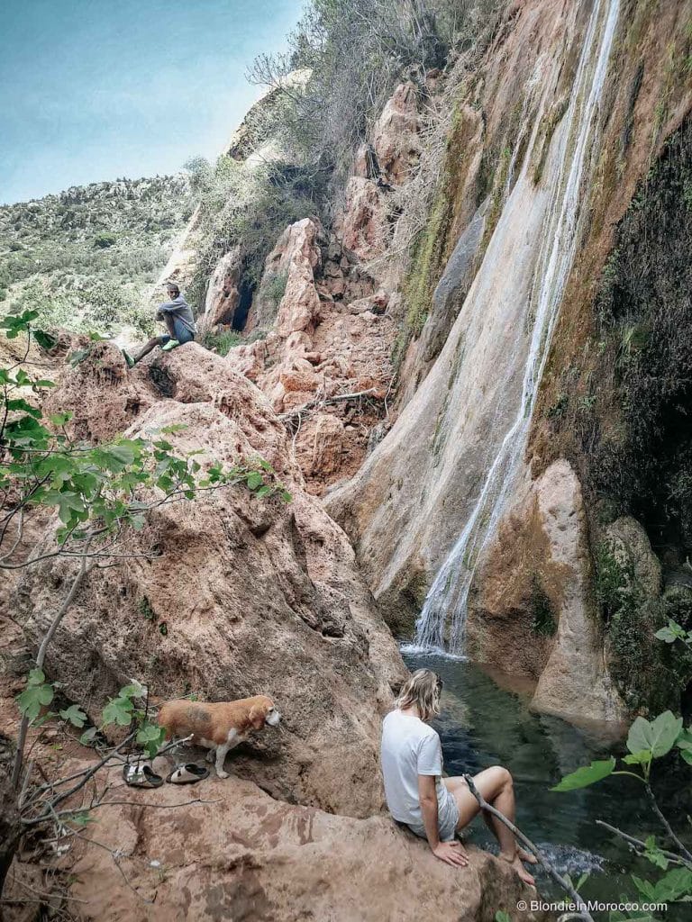 Cascade waterfall Imouzzer morocco dog girl