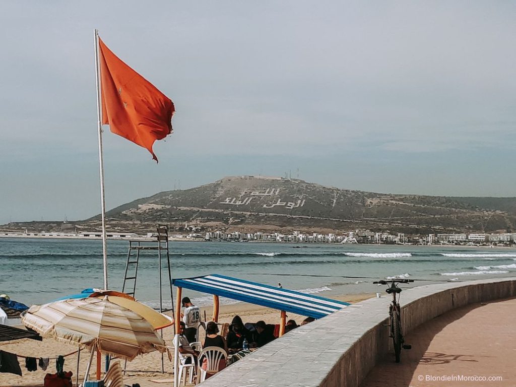agadir beach morocco flag