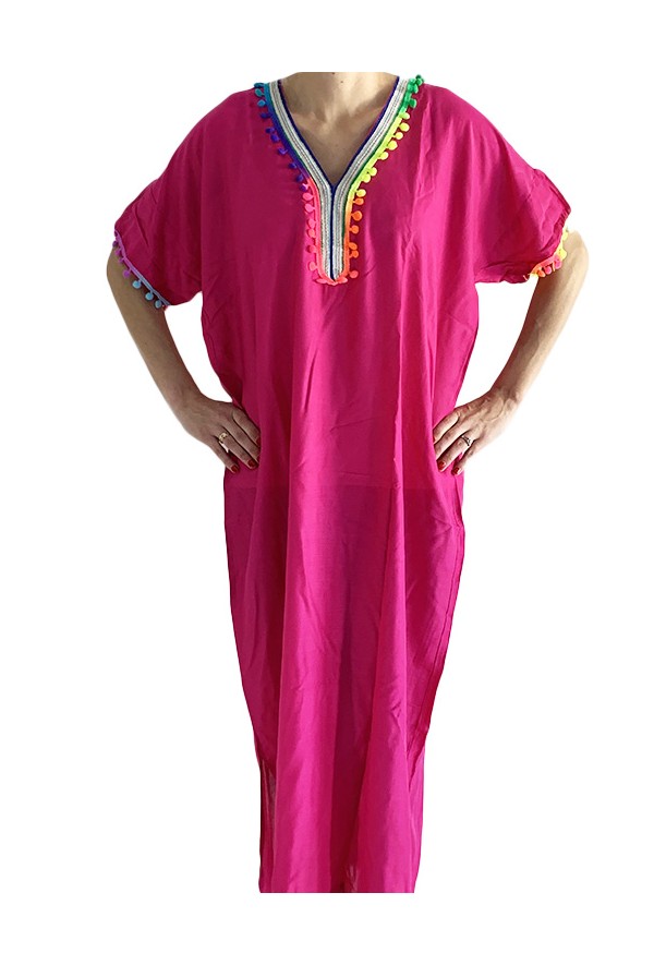 djellaba pink woman with pompon morocco 1